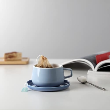 Teetasse oder Kaffee-Tasse mit Untertasse, aus Porzellan, mit Henkel, 0.3 Liter, Hazy Blau - 4