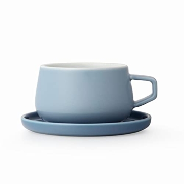 Teetasse oder Kaffee-Tasse mit Untertasse, aus Porzellan, mit Henkel, 0.3 Liter, Hazy Blau - 1