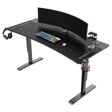 ULTRADESK Cruiser | Gaming-Schreibtisch für bis zu 3 Monitore mit 3 Kabeldurchlässen, Ablage für Steckdosenleiste, XXL-Mauspad | Stahlrahmen, Schwarzes Pad, ergonomischer Rundschnitt 160x70 cm - 1