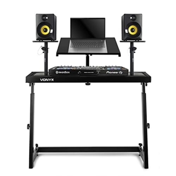 Vonyx DB10, DJ Pult, mobiles DJ Equipment, klappbarer Tisch mit Laptop Ständer, transportabel, höhenverstellbare Tischfläche, justierbare Standfüße, schwarz - 2