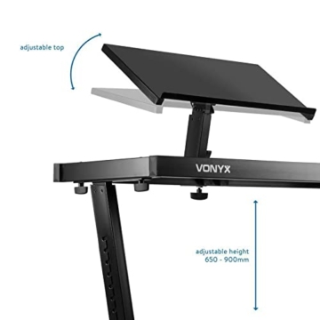 Vonyx DB10, DJ Pult, mobiles DJ Equipment, klappbarer Tisch mit Laptop Ständer, transportabel, höhenverstellbare Tischfläche, justierbare Standfüße, schwarz - 4