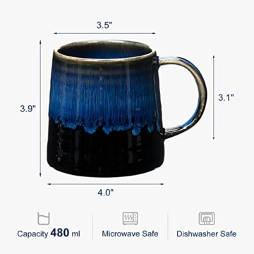 480 ml große Keramik Kaffeetassen Becher, handgemachte SECELES Keramik große Teetasse für Büro und Zuhause, großer Griff, leicht zu halten, mikrowellen- und spülmaschinenfest, stilvolle Texturglasur - 2