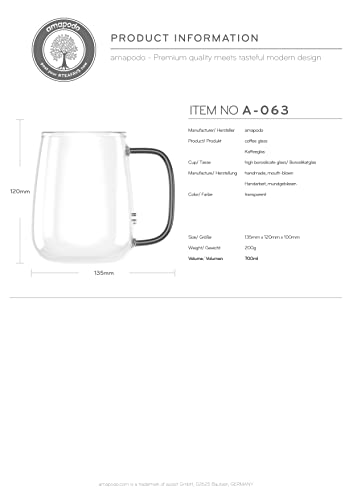 amapodo Tasse groß - Kaffeetasse Glas 700ml - Glastasse für heiße Getränke - Geschenke für Männer - Jumbotasse - XXL Coffee Glass Cup - Kaffee Glas mit Henkel Schwarz - 3