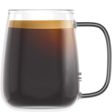 amapodo Tasse groß - Kaffeetasse Glas 700ml - Glastasse für heiße Getränke - Geschenke für Männer - Jumbotasse - XXL Coffee Glass Cup - Kaffee Glas mit Henkel Schwarz - 1