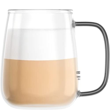 amapodo Tasse groß - Kaffeetasse Glas 700ml - Glastasse für heiße Getränke - Geschenke für Männer - Jumbotasse - XXL Coffee Glass Cup - Kaffee Glas mit Henkel Schwarz - 5