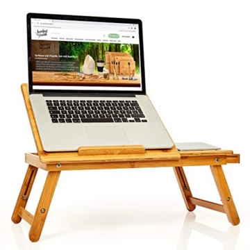 bambuswald© Betttablet | Laptoptisch mit Schublade aus 100% Bambus : ca. 54x35cm- klappbarer Notebooktisch, Betttisch, Lapdesks für Lesen oder Frühstück und Zeichentisch fürs Bett - 2