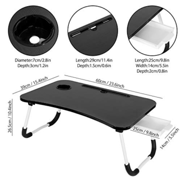 CHARMDI Laptop-Schreibtisch, tragbarer Laptop-Betablett, Schoßpult, Couch-Tisch, Bett-Schreibtisch, Laptop-Schreibtisch mit Seiten-Schublade für Bett/Sofa, schwarz - 2