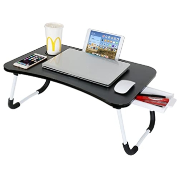 CHARMDI Laptop-Schreibtisch, tragbarer Laptop-Betablett, Schoßpult, Couch-Tisch, Bett-Schreibtisch, Laptop-Schreibtisch mit Seiten-Schublade für Bett/Sofa, schwarz - 5