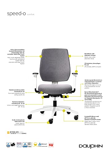 Dauphin Speed-o Comfort, ergonomischer Bürostuhl für das Homeoffice, höhenverstellbare Armlehnen, automatische Gewichtsanpassung (weiß | grau) - 6
