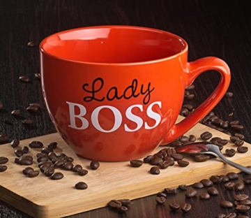 Faszination Wohnen Tasse groß Porzellan 600 ml Jumbotasse bunt XXL Jumbobecher Rot Kaffeebecher Kaffeetasse Suppentasse Lady Boss im Geschenkkarton - 3