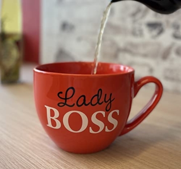 Faszination Wohnen Tasse groß Porzellan 600 ml Jumbotasse bunt XXL Jumbobecher Rot Kaffeebecher Kaffeetasse Suppentasse Lady Boss im Geschenkkarton - 4