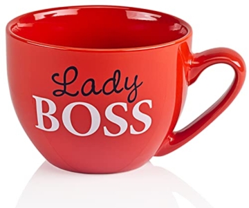 Faszination Wohnen Tasse groß Porzellan 600 ml Jumbotasse bunt XXL Jumbobecher Rot Kaffeebecher Kaffeetasse Suppentasse Lady Boss im Geschenkkarton - 1