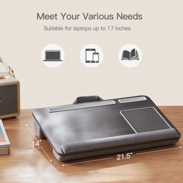 HUANUO Laptopunterlage für Bett mit Mausunterlage & Handgelenkauflage, Laptop Kissen für max. 17 Zoll Notebook, inkl. Tablet- und Telefonhalter - 3