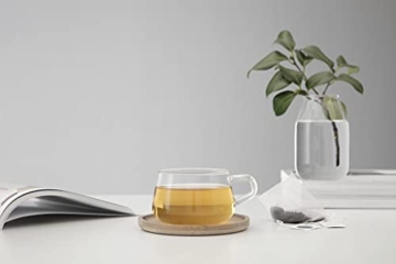 Kaffeetasse aus Glas mit Henkel, Teetasse mit Bambus Untersetzer, 0.3 Liter, Klarglas - 2