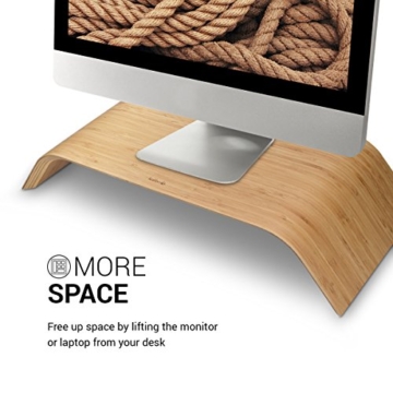 kalibri Bildschirm Holzständer TV Ständer - Computer Tisch Schreibtisch Aufsatz Monitorständer Bank - Schreibtischaufsatz aus Bambus in Hellbraun - 3