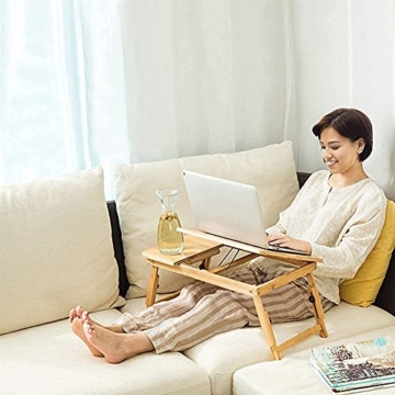 Laptop-Tisch aus Bambus, zusammenklappbar, mit Stauraum, mit Schublade, für Notebooks, Notebooks, Notebook-Tisch, Neigungswinkel, 50 x 30 x 20 cm - 3