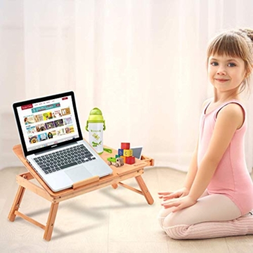 Laptop-Tisch aus Bambus, zusammenklappbar, mit Stauraum, mit Schublade, für Notebooks, Notebooks, Notebook-Tisch, Neigungswinkel, 50 x 30 x 20 cm - 4