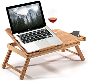 Laptop-Tisch aus Bambus, zusammenklappbar, mit Stauraum, mit Schublade, für Notebooks, Notebooks, Notebook-Tisch, Neigungswinkel, 50 x 30 x 20 cm - 1