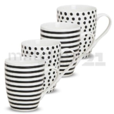 matches21 Becher Tassen Kaffeetassen Kaffeebecher Streifen & Punkte schwarz/weiß Keramik 4er Set je 10 cm 300 ml - 1