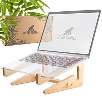 MY FAT GORILLA Laptop Ständer aus Bambus, ergonomische universal Halterung für Notebook Erhöhung, kompatibel für 10-15 Zoll, Laptop Halterung Schreibtisch, vertikaler Laptop Stand - 1