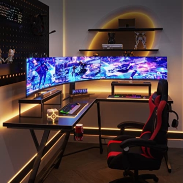 ODK Eckschreibtisch Gaming, Schreibtisch L Form, Computertisch mit 2 großem Monitorständer, Platzsparender Bürotisch, Einfacher Aufbau, Schwarz - 6