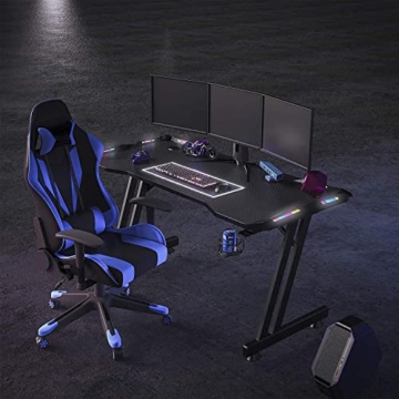 RGB Gaming Schreibtisch mit Fernbedienung mit LED-Beleuchtung Belastbar Arbeitstisch Gaming-Tisch Gaming-PC Computertisch Mit Getränkehalter und Kopfhörerhaken - 5
