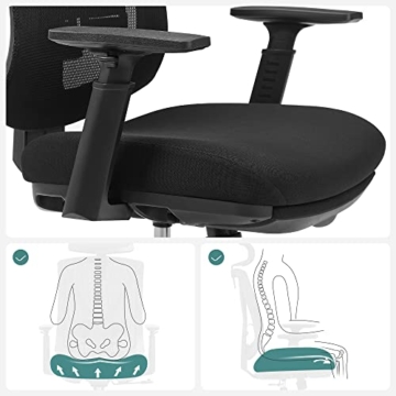 SONGMICS Bürostuhl mit Fußstütze, Ergonomischer Schreibtischstuhl mit Lordosenstütze, verstellbare Kopfstütze und Armstütze, Höhenverstellung und Wippfunktion, bis 150 kg Belastbar, schwarz OBN61BKV1 - 5