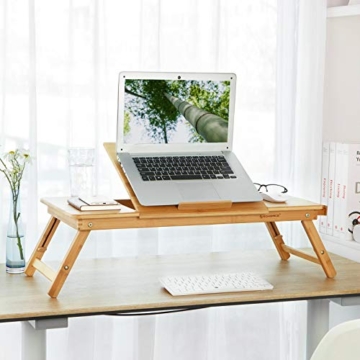 SONGMICS Laptoptisch, klappbarer und höhenverstellbarer Notebooktisch, mit Lüftungslöchern, für Links- und Rechtshänder, Betttisch aus Bambus mit Schublade, 72 x (21-29) x 35 cm (B x H x T) LLD004 - 8