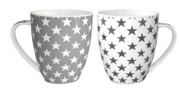 VonBueren 2 x XXL Kaffeetasse Sterne in grau/weiß | ca. 12 cm | Fassungsvermögen ca. 600 ml - 2