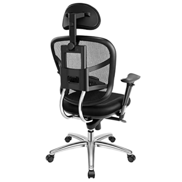 WAFTING Bürostuhl Ergonomischer Schreibtischstuhl mit 3D Kopfstütze, Höhenverstellbarer Netzrückenlehne, Armlehnen, Breites Sitzkissen, 150kg Belastbarkeit, für Büro/Heimbüro, Schwarz - 1