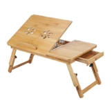 YORKING Laptoptisch 50x30cm Bambus klappbarer und höhenverstellbarer Notebooktisch mit Lüftungslöchern mit Schublade Betttisch Laptop Knietisch für Lesen oder Frühstück - 1