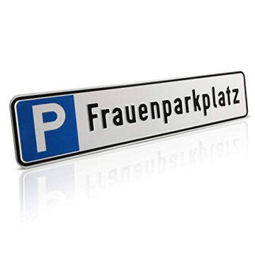 Betriebsausstattung24® Geprägtes Parkplatzschild aus Aluminium in Nummernschildform | Frauenparkplatz | KFZ-Kennzeichen | für Ihren Parkplatz & Stellplatz | Originalmaße 52,0 x 11,0 cm - 1