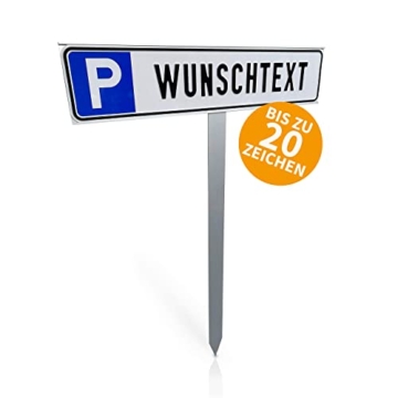 Betriebsausstattung24® Individuelles Parkplatzschild mit Einschlagpfosten | Parkplatzkennzeichnung mit Wunschtext | Pfosten zum Einbetonieren | Aluminium | 52x11 cm - 2