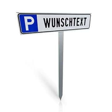 Betriebsausstattung24® Individuelles Parkplatzschild mit Einschlagpfosten | Parkplatzkennzeichnung mit Wunschtext | Pfosten zum Einbetonieren | Aluminium | 52x11 cm - 1