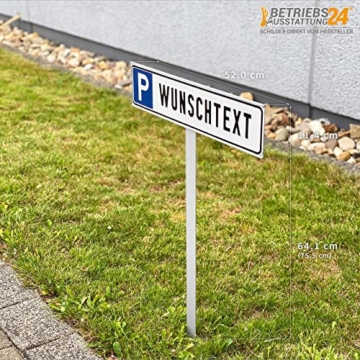 Betriebsausstattung24® Individuelles Parkplatzschild mit Einschlagpfosten | Parkplatzkennzeichnung mit Wunschtext | Pfosten zum Einbetonieren | Aluminium | 52x11 cm - 6