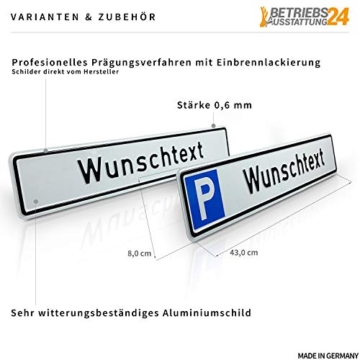 Betriebsausstattung24® Individuelles Parkplatzschild mit Wunschprägung/Wunschtext mit P-Symbol | Maße 43,0 x 8,0 cm | mit oder ohne Löcher | Aluminium geprägt - 2