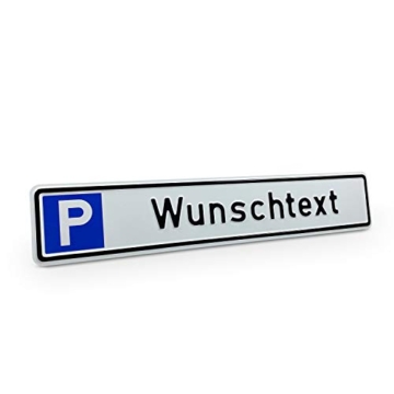 Betriebsausstattung24® Individuelles Parkplatzschild mit Wunschprägung/Wunschtext mit P-Symbol | Maße 43,0 x 8,0 cm | mit oder ohne Löcher | Aluminium geprägt - 1