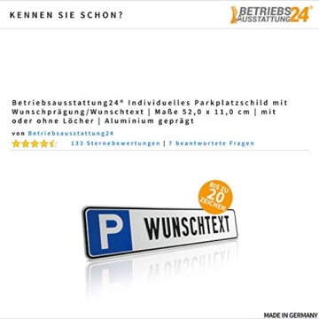 Betriebsausstattung24® Individuelles Parkplatzschild mit Wunschprägung/Wunschtext mit P-Symbol | Maße 43,0 x 8,0 cm | mit oder ohne Löcher | Aluminium geprägt - 5