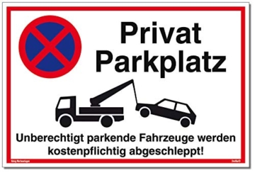 Großes Schild Privat Parkplatz | Alu 42 x 30 cm | Unberechtigt parkende Fahrzeuge werden kostenpflichtig abgeschleppt! weiß | stabiles Alu Schild mit UV-Schutz | Privat Parkplatzschild | Dreifke® - 2