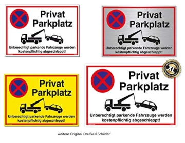 Großes Schild Privat Parkplatz | Alu 42 x 30 cm | Unberechtigt parkende Fahrzeuge werden kostenpflichtig abgeschleppt! weiß | stabiles Alu Schild mit UV-Schutz | Privat Parkplatzschild | Dreifke® - 3
