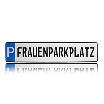 Individuelles Parkplatzschild 520x110mm mit P-Symbol aus Aluminium Wunschkennzeichen mit eigenem Text Wunschname für Parkplatz Schild (15 P - Frauenparkplatz) - 3