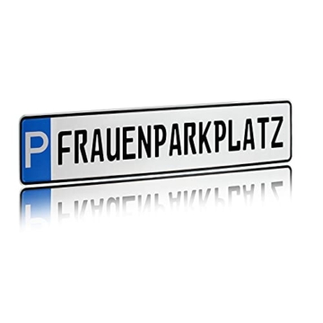 Individuelles Parkplatzschild 520x110mm mit P-Symbol aus Aluminium Wunschkennzeichen mit eigenem Text Wunschname für Parkplatz Schild (15 P - Frauenparkplatz) - 1