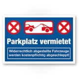 Komma Security Parkplatz vermietet Kunststoff Schild 30 x 20 cm Parkverbot Schild Parken Verboten Hinweisschild Privatparkplatz reserviert - freihalten Parkplatzschild vermietet - Falschparker - 1
