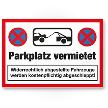 Komma Security Parkplatz vermietet Kunststoff Schild 30 x 20 cm Parkverbot Schild Parken Verboten Hinweisschild Privatparkplatz reserviert - freihalten Parkplatzschild vermietet - Falschparker - 1