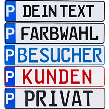 Parkplatz Kennzeichen 1 Stück P-Kennzeichen Parkplatzschild individuell Wunschtext / Farbe / Bohrung / Markierung von Parkplatz Standplatz Kunden Besucher Privat Wunschprägung (1. Wunschprägung) - 1