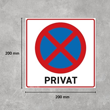 Parkplatzschild (20x20 cm, klein), inkl. 4 Bohrlöcher, Privatparkplatz Schild mit Hinweis, Parkverbotsschild Privatparkplatz (Hartschaum Weiß) - 2