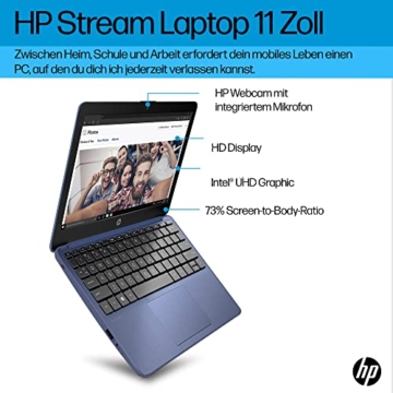 HP Stream Laptop 11,6 Zoll HD Display, Intel Celeron N4120, 4GB DDR4 RAM, 64GB eMMC, Intel Grafik, Windows 11 S-Mode, QWERTZ Tastatur, Blau, inkl. Microsoft Office 365 Single - 5
