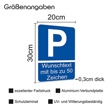 Hinweisschild 20x30cm Alu Verbundplatte für Zaun Tor Tür Pfosten wetterfest Aluminium Schild ohne Bohrungen Parkplatzschild (09 Parkplatz + Wunschtext) - 2