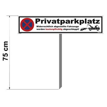 Kleberio® Parkplatz Schild - Privatparkplatz - 52 x 11 cm mit Pfosten (0,75 Meter), Parken verboten, Privatgrundstück, Verbotsschilder, Privat, Parkplatzschilder, Parkverbot, Parkschilder - 3