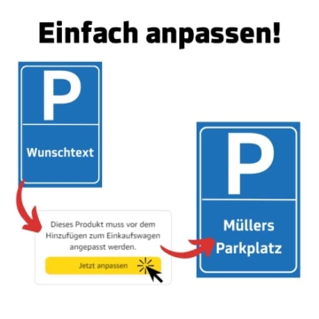 Personalisierbares Parkplatzschild mit eigenem Wunschtext, Schild mit eigenem Text, Schild mit Parkplatz-Motiv ,verschiedene Größen | Made in Germany | (DIN A4 (21 cm x 29,7 cm)) - 3